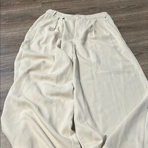 Elegant Cream Wide-Leg Paperbag Pants
